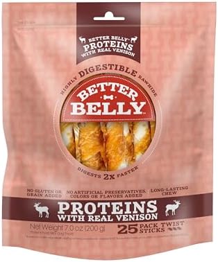 Better Belly Proteins Twist Sticks Highly Digestible Dog Treats, 25 Count