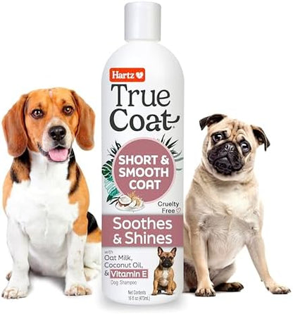 True Coat Short & Smooth Coat Dog Shampoo, 5 in 1 Soothes & Shines with Oat Milk, Coconut Oil & Vitamin E, 16 oz
