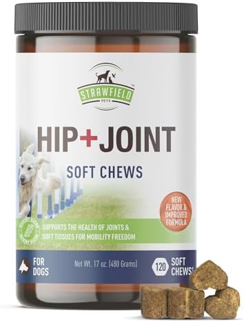 Strawfield Pets Hip + Joint Chews for Dogs Advanced Dog Joint Supplement with Glucosamine Tasty Healthy Mobility Treats Bacon Flavor 120 Chews
