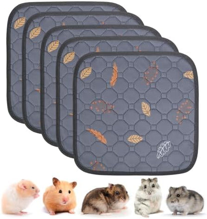 Sunheir Washable Pee Pads for Small Pet 5-Pack, Reusable Pet Training Pads Absorbent & Leak-Free, Waterproof Pee Pads for Dog Cat Rabbit Guinea Pig Hamster, Whelping Pad (Leaves - Deep Grey, 12x12)