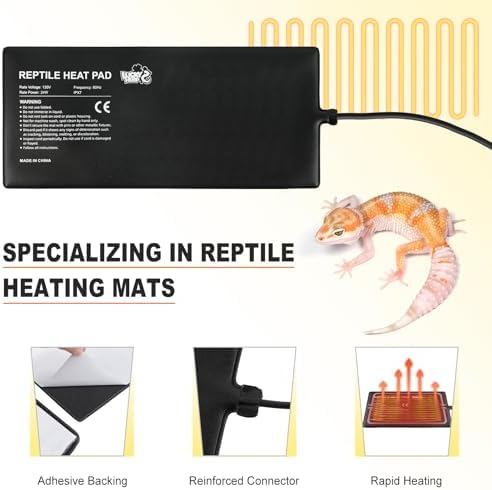 LUCKY HERP Reptile Heat Pad 8x18 Inch 24W Under Tank Terrarium Heating Mat, Reptile Heat Mat, Reptile Heating Pad for Turtle, Lizard, Hermit Crab, Frog, Snake