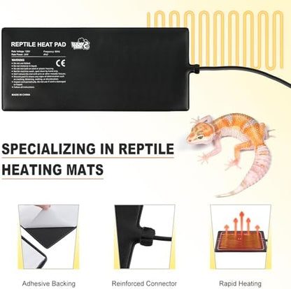 LUCKY HERP Reptile Heat Pad 8x18 Inch 24W Under Tank Terrarium Heating Mat, Reptile Heat Mat, Reptile Heating Pad for Turtle, Lizard, Hermit Crab, Frog, Snake