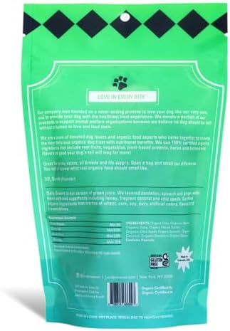 Lord Jameson Daily Greens Soft & Chewy Organic Dog Treats - Digestion Supporting Spinach, Dandelion, & Ginger - No-Bake, Gluten-Free, Preservative-Free, USDA Certified Organic - Made In USA 6 oz