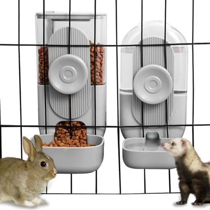 Lemtrflo Rabbit Feeder, Bunny Water Bottle Dispenser, Pet Cage Food Bowl