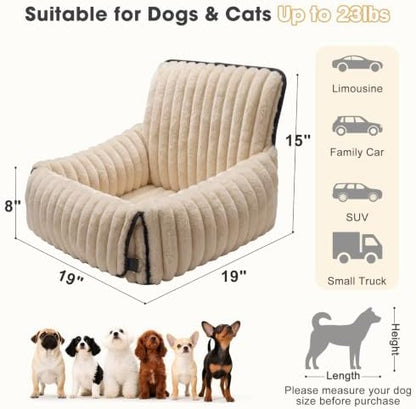 MIXJOY Dog Car Seat for Small/Medium Dogs up to 23 lbs, Multi-Functional Dog Carrier for Car with Detachable Washable Cover, Pet Travel Bed with Clip-On Safety Leash, Brown