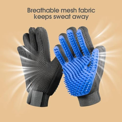 Pet Hair Removal Glove with 255 Silicone Tips for Dogs & Cats, 1 Pair Blue