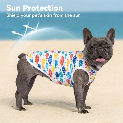 cyeollo 2Pack Dog Cooling Shirts Evaporative Dog Cooling Vest, M, Blue Fish
