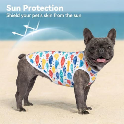 cyeollo 2Pack Dog Cooling Shirts Evaporative Dog Cooling Vest, S, Blue Fish