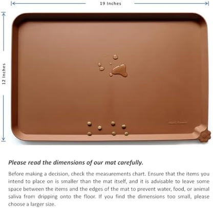 Hoki Found Silicone Pet Food Tray - Non Slip Pet Dog Bowl Mats - Cat Waterproof Mat for Carpet - Caramel