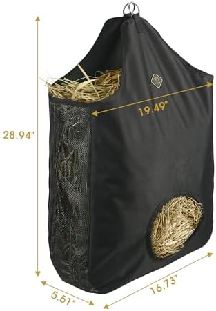 Kavallerie Horse Hay Bag, Oversized 19x12x20” Hay Bag with Mesh Sides, Easy-Fill Snap Closure & Round Feed Hole, Ideal for Stables, Trail Rides & Transport