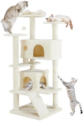 54 Inches Cat Tower Condo Furniture, Cat Tree Tower for Indoor Cats, Cozy Hammock and Sisal Scratching Posts, Multi-Level Durable Cat Scratch Post for Kittens Pet House Play, Detachable, Beige