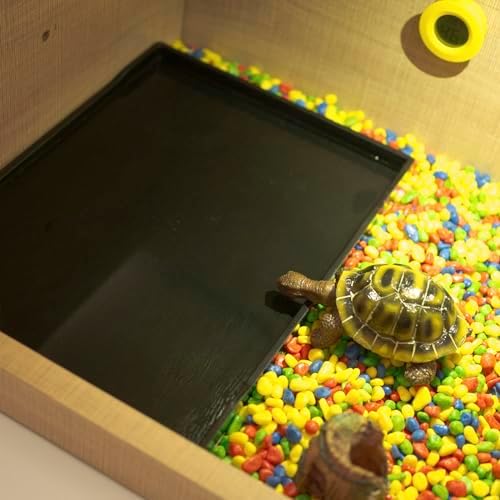 OMEM Reptile Bowl Large Food and Water Dish Enough Space Also Fit for Bath Simulated Wood Grain Surface (XL, Black)