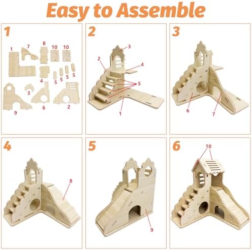 BNOSDM Wood Hamster House Dwarf Hamster Natrual Hideout with Ladder Gerbils Climbing Exploring Seesaw Toys Cage Accessories for Small Hamsters Mouse Mice