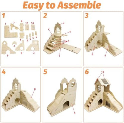 BNOSDM Wood Hamster House Dwarf Hamster Natrual Hideout with Ladder Gerbils Climbing Exploring Seesaw Toys Cage Accessories for Small Hamsters Mouse Mice