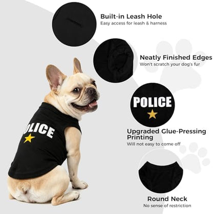 BINGPET Police Dog Shirt, Soft Cotton Puppy T-Shirt, Halloween Cop Costumes