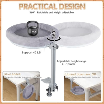 Cat Desk Bed,Steel Cat Bed for Desk,Up and Down Available,360° Rotating, Shelf Height Adjustable, Desktop Attachment Cats Nest Perch Hammock for Office Game Tables, Supports 40lb (Dark Gray