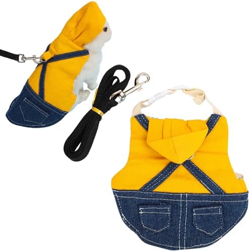 Rabbit Harness Leash Set Escape Proof Clothes for Small Pets (Yellow,L)
