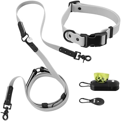 WLK1006N-5SET Luna Large 8FT Adjustable 6-in-1 Waterproof Hands-Free Leash and Collar with LED Flashlight, Bag Dispenser, and Poop Bag Holder, Martini