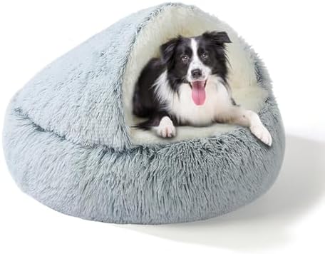 SUOXU 2-in-1 Dog Bed: Upgraded Aluminum Rim Support & Non Slip Bottom - Cozy Cave + Blanket for Large Medium Dogs Under 20 kg (44 lbs) | Plush Self-Heating for Border Collie, Labs