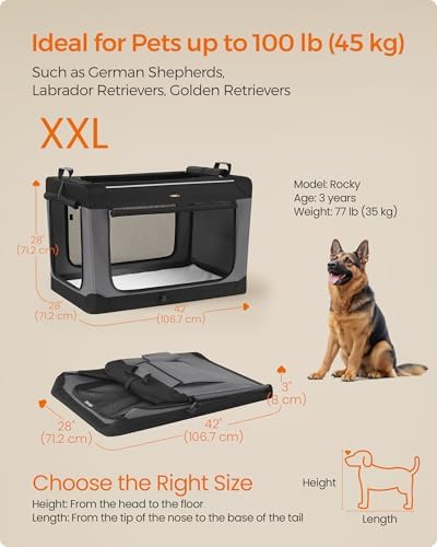 Feandrea Collapsible Dog Crate, Portable Oxford Fabric Pet Carrier, 42-Inch
