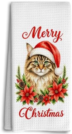 Merry Christmas Cat Kitchen Dish Towels Dishcloth 16x24 Inches