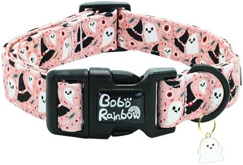 Ghost Dog Collar, Halloween Pet Collar Fall Adjustable Cute Lightweight Quick-Release Buckle Collars Holiday Puppy Collars Comfortable Cotton for Boy&Girl X-Small Dogs