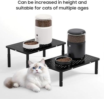 W‌SOWX Adjustable Automatic Cat Feeder Stand, Elevated Cat Food Stand,Black