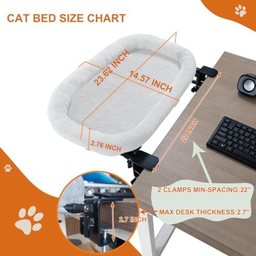 Cat Desk Bed&Cat Hammock for Desk and Bedside,90°Rotating&Height Adjustable