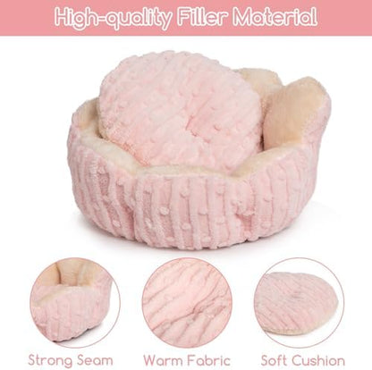 Hollypet Calming Cat Beds for Indoor Cats - Cute Fluffy Cactus Pet Small Dog Puppy Bed with Non-Slip Bottom, Pink
