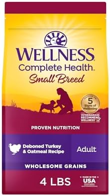 Wellness Complete Health Small Breed Adult Dry Dog Food, Wholesome Grain Kibble, Natural, Turkey and Oatmeal Recipe, 4 lb Bag