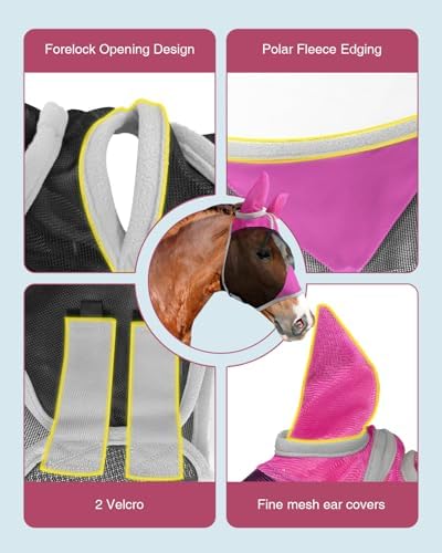 Hilltown Fly Mask for Horse with Ears - X-Full, Pink
