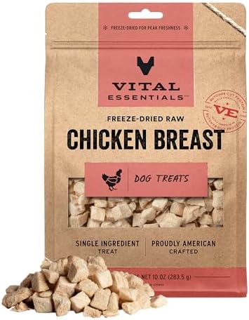 Vital Essentials Freeze Dried Dog Treats, Chicken Breast, 10 oz Bag