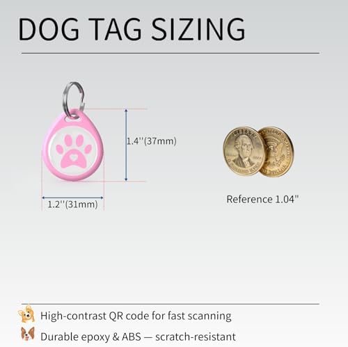 Smart QR Code Pet ID Tag for Dogs & Cats – Anti-Lost Collar Tag with Online Profile, Instant Email Alert on Scan, No Subscription Fees, No App Required (Pink, for Dog - 1.2")