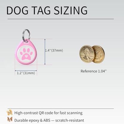Smart QR Code Pet ID Tag for Dogs & Cats – Anti-Lost Collar Tag with Online Profile, Instant Email Alert on Scan, No Subscription Fees, No App Required (Pink, for Dog - 1.2")