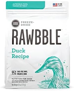 BIXBI Liberty Freeze-Dried Dog Food Topper & Treats, Duck – 95% Meat & Organs, No Refrigeration – USA Made, 26 oz