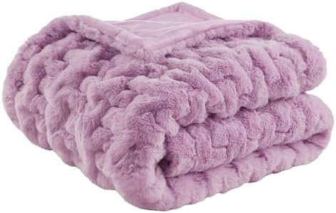 Madison Park Ruched Fur Throw Faux Fur Blanket for Sofa, 50" x 60", Purple