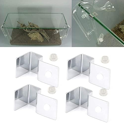 4Pcs Pssopp Aquarium Cover Bracket, Fish Glass Cover Clip Stainless Steel Aquarium Glass Covers Support Bracket Holders Universal Lid Clips for Rimless Aquariums(5mm)