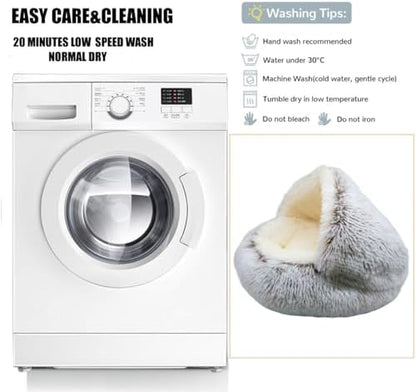 ZaneSun Calming Round Dog Bed & Cat Cave with Hooded Cover, Plush Fluffy Anti-Anxiety Cat Bed, Waterproof Bottom Washable (Coffee, 20x20inch)