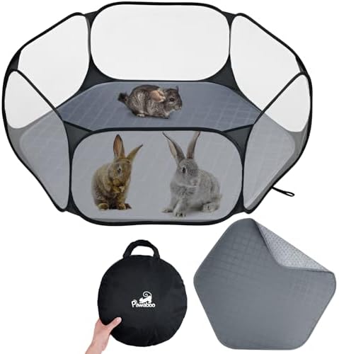 Pawaboo Small Animals Playpen with Pad, Black/Gray