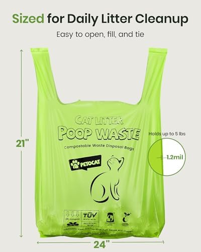 Cat Litter Bags for Poop, Certified Compostable Cat Waste Disposal Bag, Leakproof Durable and Unscented Large to Fit Any Scoop Strengthen Dog Poop Bag- 100 Count
