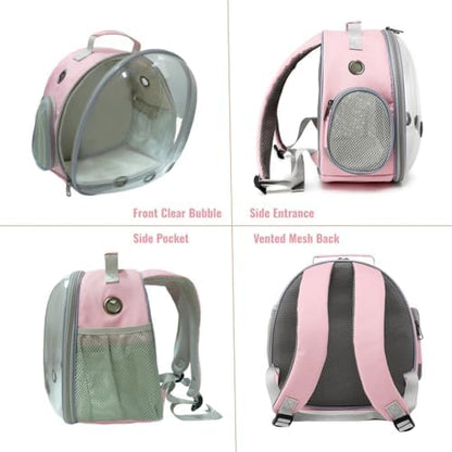 Small Animal Carrier Guinea Pig Backpack,Transparent, Breathable Backpack Carrier for Hedgehogs, Rabbits, Birds, Squirrels, Hamsters, Lizards Comfortable, Portable Travel Bag for Small Pets (Pink)