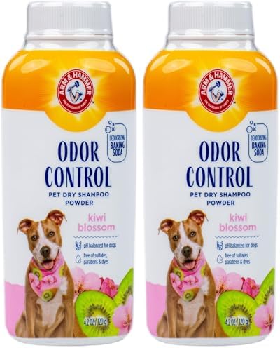 Arm & Hammer for Pets Odor Control Dry Shampoo Powder for Dogs & Puppies, Waterless Dog Deodorizer with Baking Soda, Paraben Sulfate and Dye Free Formula, Kiwi Blossom Scent, 4.2 Oz (Pack of 2)