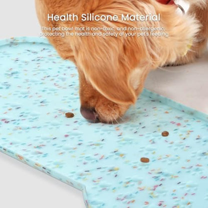 PWTAA Dog Food Mat Anti-Slip Silicone Dog Bowl Mat Thicker Pet Placemat Waterproof Cat Feeder Pad with Raised Edge Puppy Kitten Feeding Mats Suitable Small Medium-Sized Dogs Cats Eating Tray