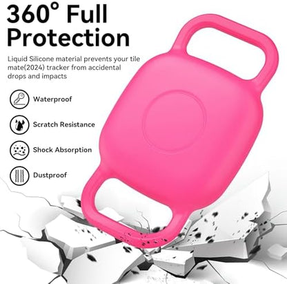 DDJ Waterproof Dog Collar Holder for Life360 Tile Mate Tracker, 2-Pack Durable Silicone Cover, Anti Lost for Life 360 Tile Tracker Case for Cat &Pet Collars, Easy Installation, Lightweight, Pink Punch