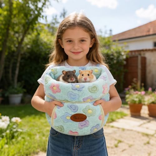 YUEPET Guinea Pig Bed, Warm Fleece Cuddle Cave, Green Flower