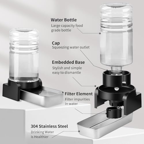 Marchul 1.5 Gallon Cat Water Dispenser, Automatic Gravity Dog Water Feeder, Stainless Steel Large Capacity Cat Waterer for Cats and Small Dogs (3 Filters)