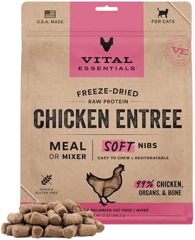 Vital Essentials Freeze Dried Cat Food, Chicken Nibs, 12 oz Bag
