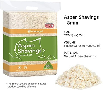 Niteangel 65L Aspen Shaving Hamster Beddings for Syrian Dwarf Hamster Gerbil Mice Degu Rat Rabbit Bunny Guinea Pig Chinchilla Hedgehog or Other Small Pets (65L - 15mm)