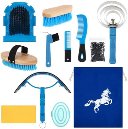 Abbylike 12 Pieces Horse Grooming Kit Equine Care Brushes,Blue