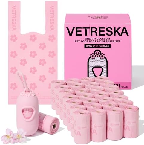 VETRESKA Dog Poop Bags with Handles 450 Count, Floral Scented Waste Bags